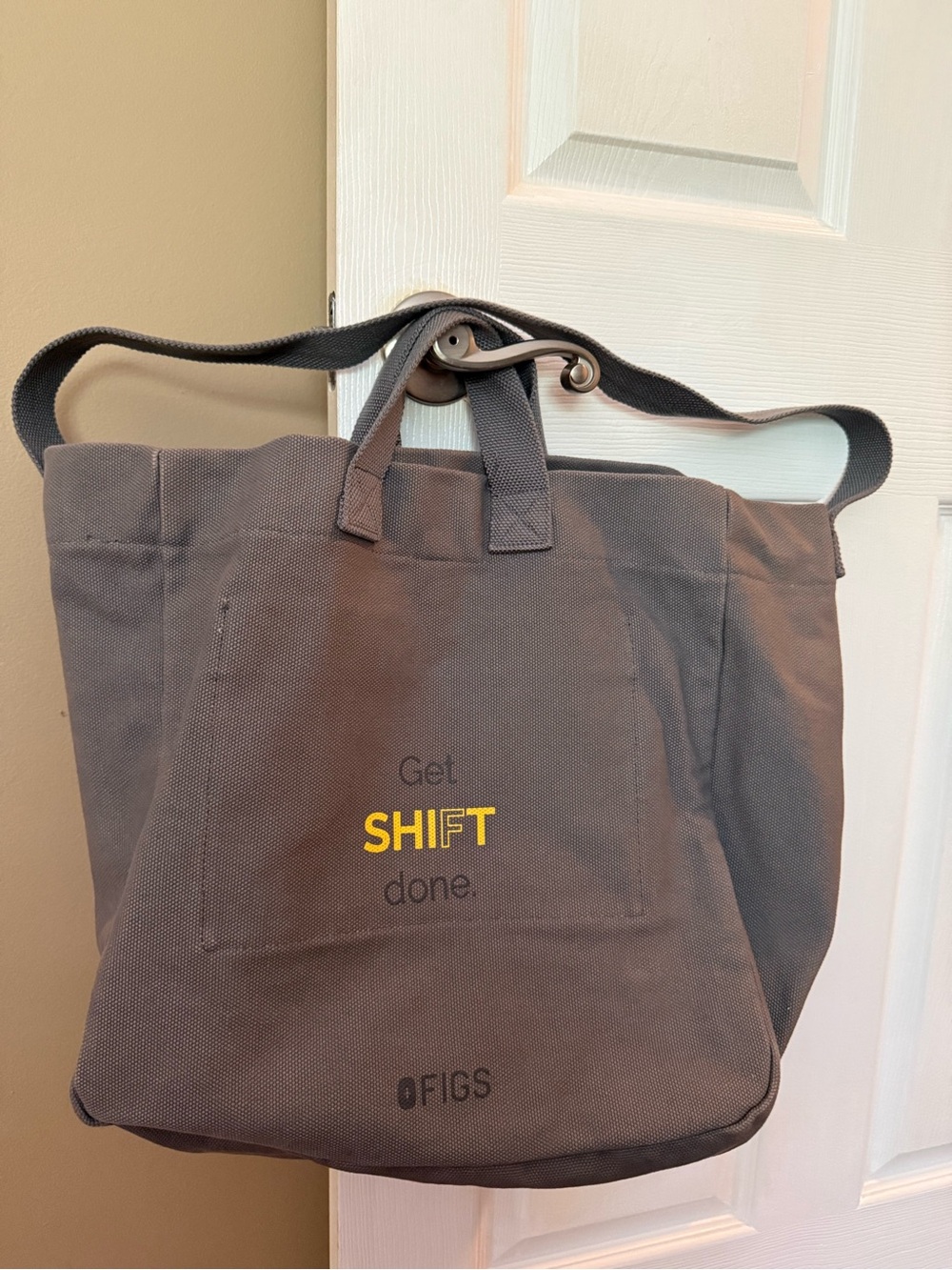 FIGS Gray Canvas Tote with Brass Hardware